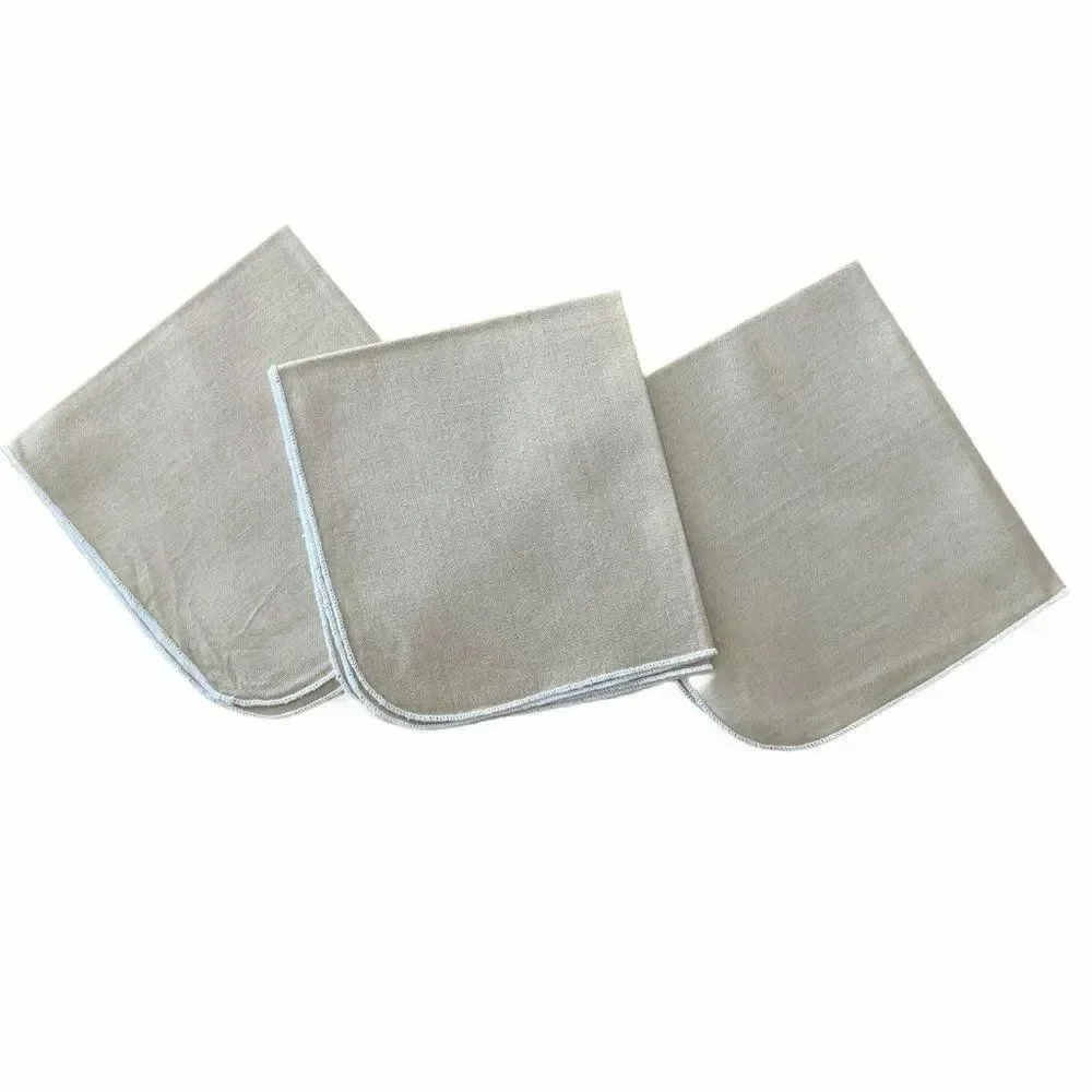 Set of 3 Vintage Handmade Linen Napkins Beige 12 x